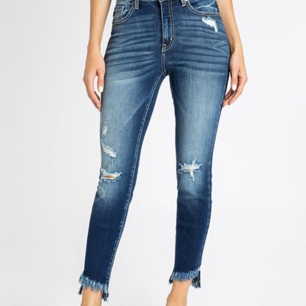 KanCan Frayed Hem Ankle Dark Skinny